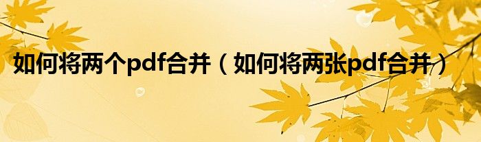 如何将两个pdf合并（如何将两张pdf合并）