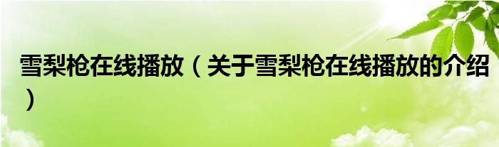 雪梨枪在线播放（关于雪梨枪在线播放的介绍）