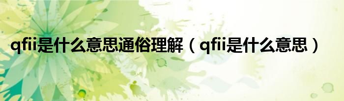 qfii是什么意思通俗理解(qfii是什么意思)