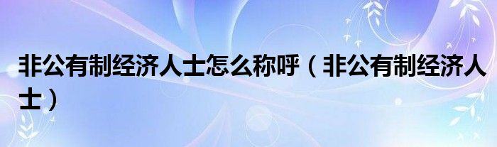 非公有制经济人士怎么称呼(非公有制经济人士)